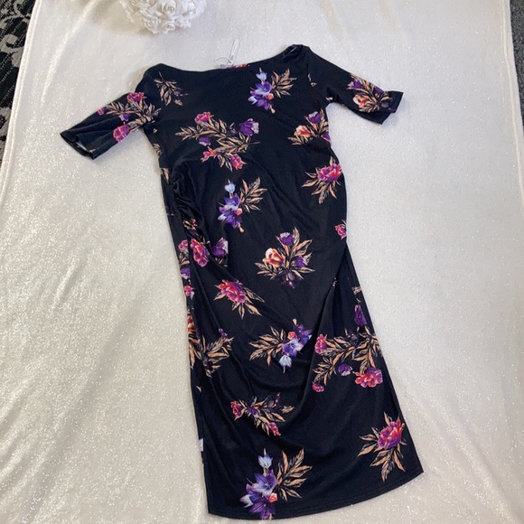 NWT Maternity Black Floral Bardot Midi Dress - Picture 7 of 11